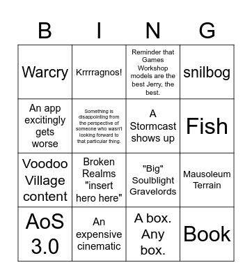 Warhammer Fest '21 Bingo Card