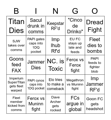 USTZ Cinco de Mayo Delve Invasion Bingo Card