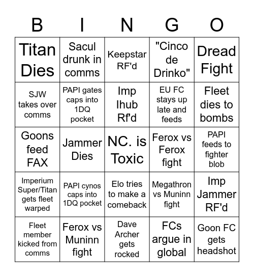 USTZ Cinco de Mayo Delve Invasion Bingo Card