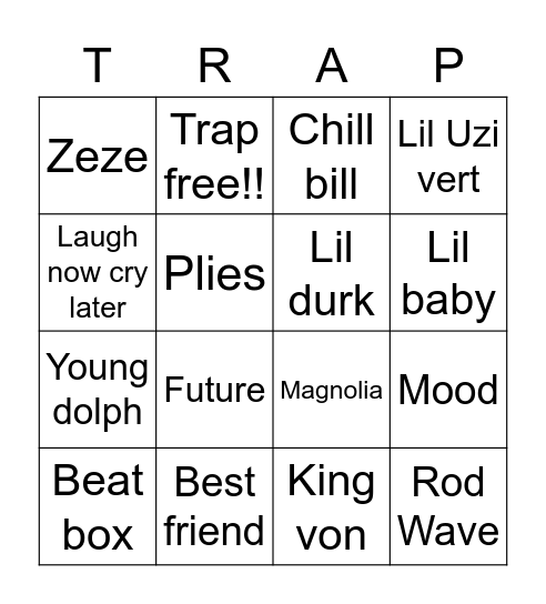 TRAP 1 7 Bingo Card