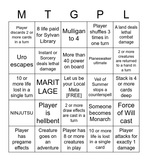 MTGPL Invitational 5/1 Bingo Card
