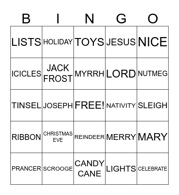 CHRISTMAS BINGO Card