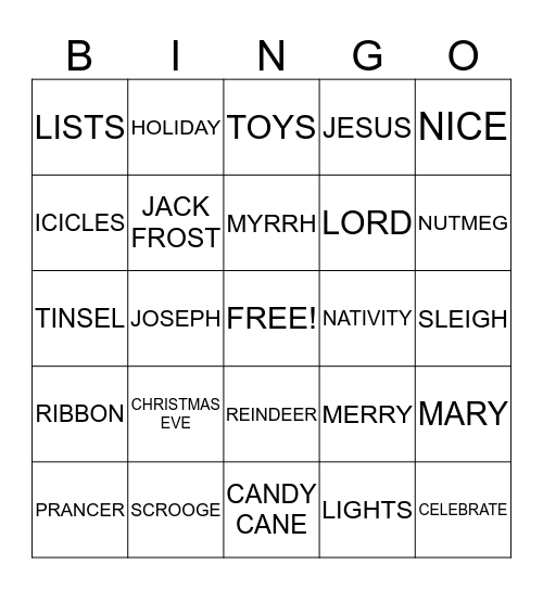 CHRISTMAS BINGO Card