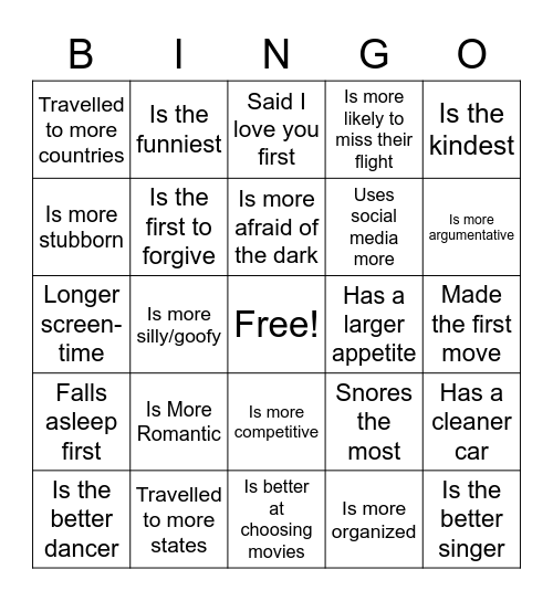 him/her Bingo Card