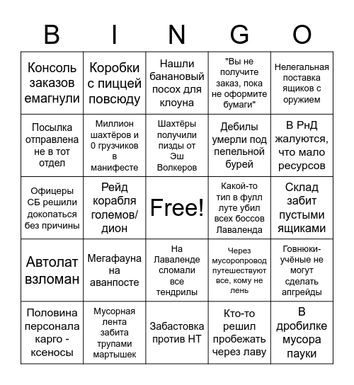 SS13 Cargo bingo Card