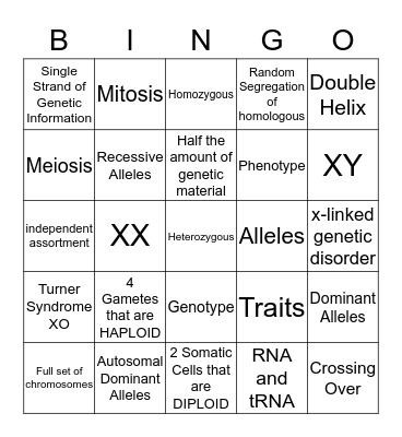 Genetics Bingo Card