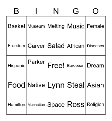 American Cultures Bingo Card