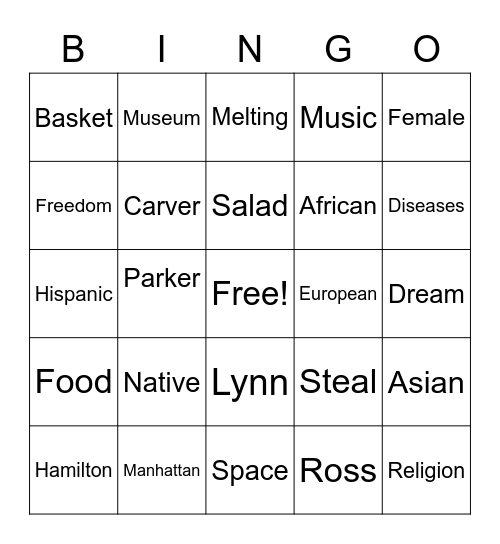 American Cultures Bingo Card