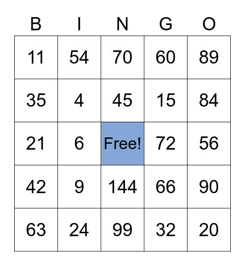 Multiplication Bingo! Bingo Card