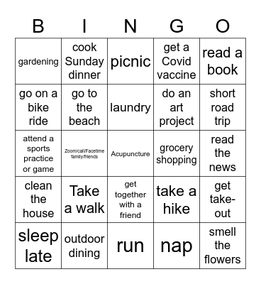 Weekend Bingo Card