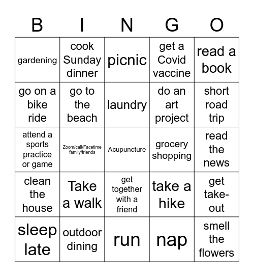 Weekend Bingo Card