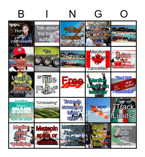 Portuguese Grand Prix Bingo Card