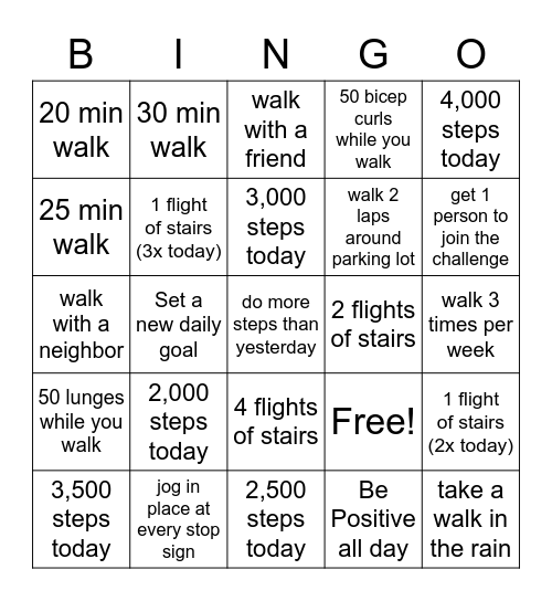 JUNE 2019 Walking Challenge Bingo Card