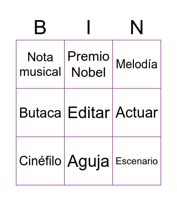 Vocabulario del arte. Hispanic Horizons Bingo Card