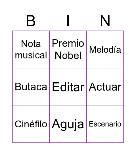 Vocabulario del arte. Hispanic Horizons Bingo Card