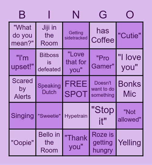 ROZENESSA TWITCH BINGO Card