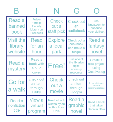 Adult Summer Reading Bingo Card