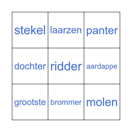 Woorden met doffe e Bingo Card