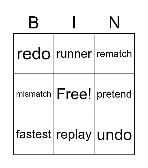 Syllables Bingo Card