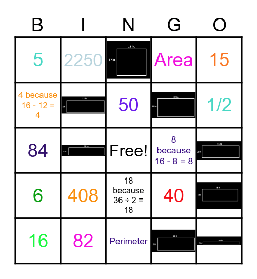 4.5D Area & Perimeter 4th Grade STAAR Bingo Card