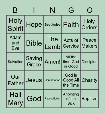 Catechism Bingo Card
