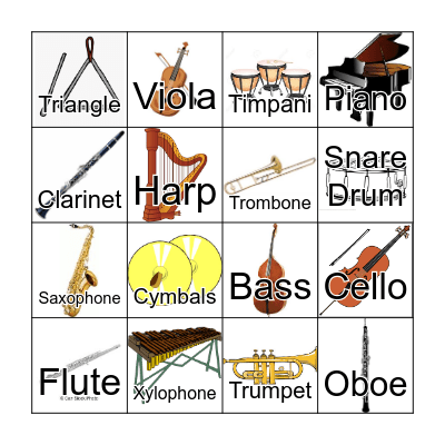 Musical Instrument Bingo! Bingo Card
