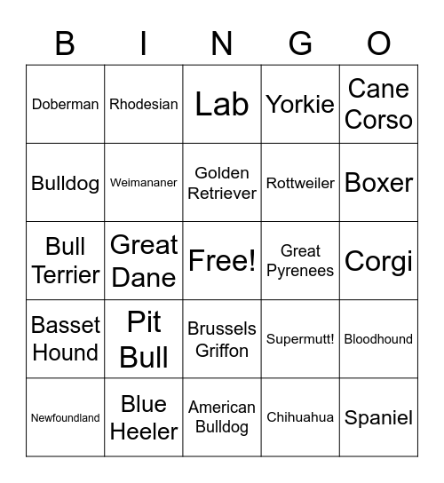 Teddy's Breed Reveal Bingo Card