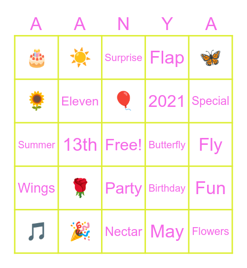 Butterfly Bingo Card