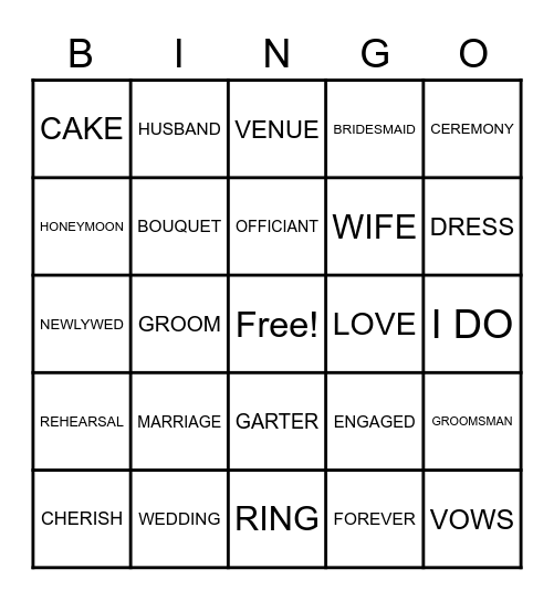 Megan's Bridal Shower Bingo Card