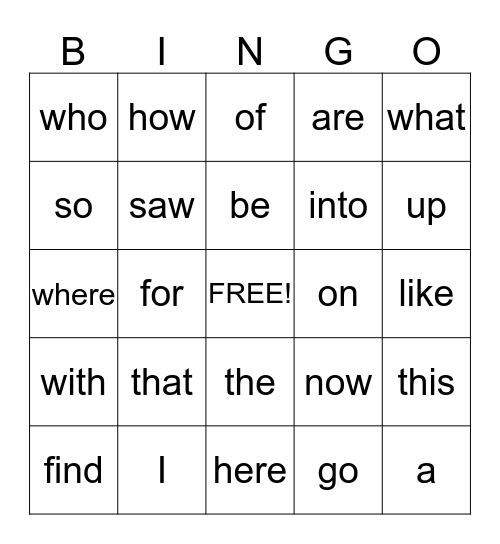 snap words Bingo Card