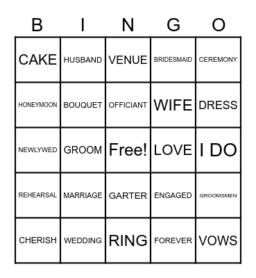 Megan's Bridal Shower Bingo Card