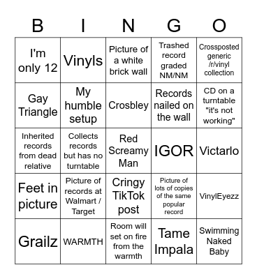 VinylJerk Bingo Card