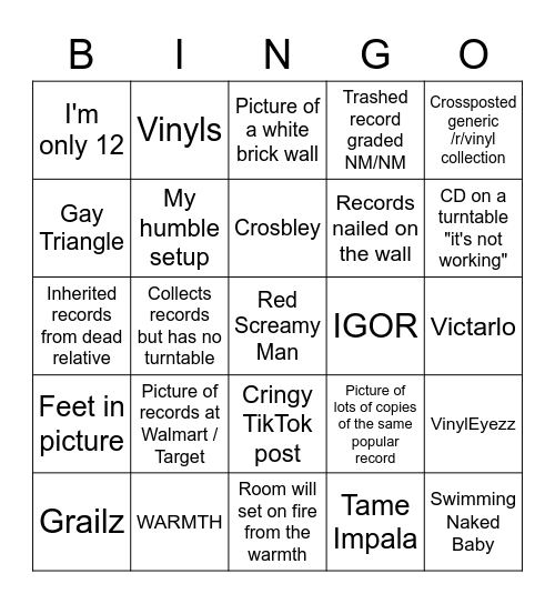 VinylJerk Bingo Card