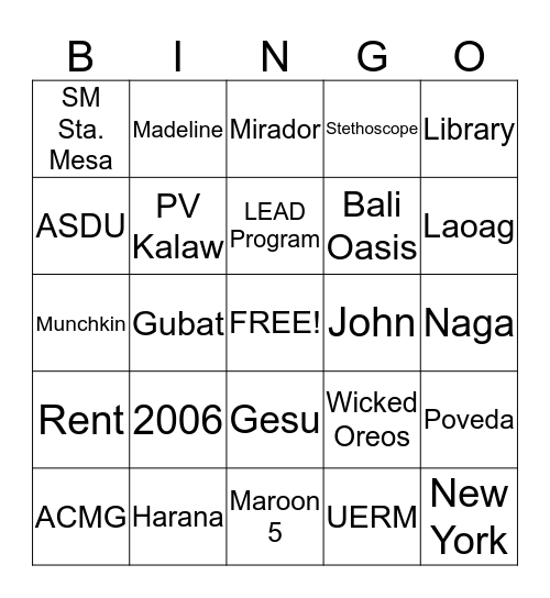 Kat's Bridal Shower Bingo Card