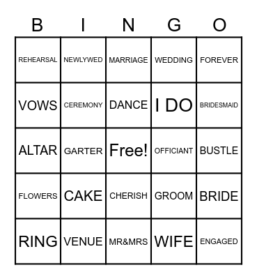 Megan's Bridal Shower Bingo Card