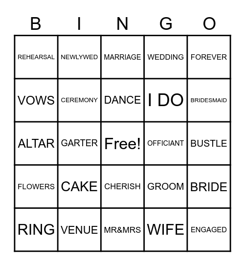 Megan's Bridal Shower Bingo Card