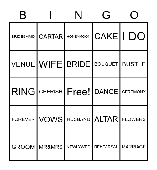 Megan's Bridal Shower Bingo Card