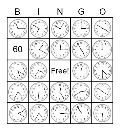 Reading Time on an Analog Clock Bingo Card