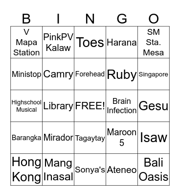 Kat's Bridal Shower Bingo Card