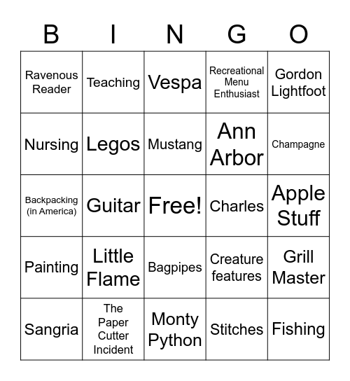 Bill's Birthday Bingo Card