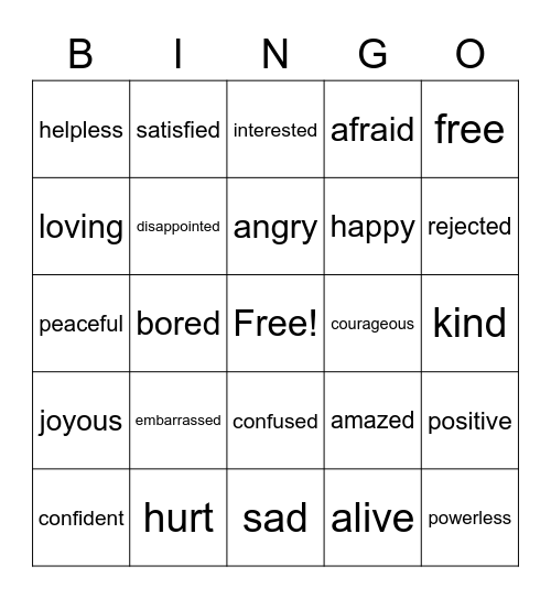 FEELINGS Bingo Card