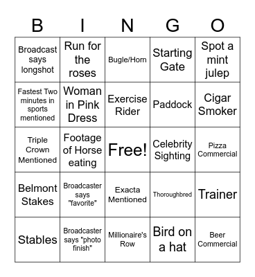Kentucky Derby 2021 Bingo Card