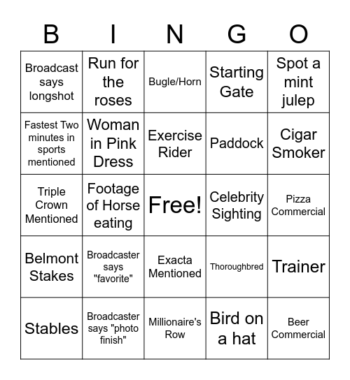 Kentucky Derby 2021 Bingo Card