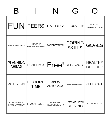 RECOVERY BINGO Card