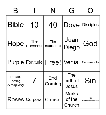 Holy Family CFF Bingo Card
