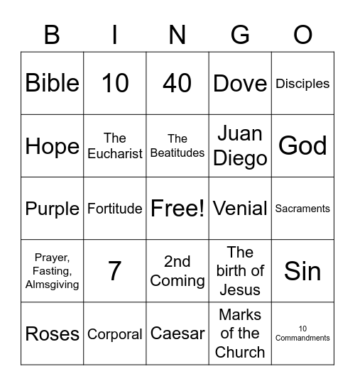 Holy Family CFF Bingo Card