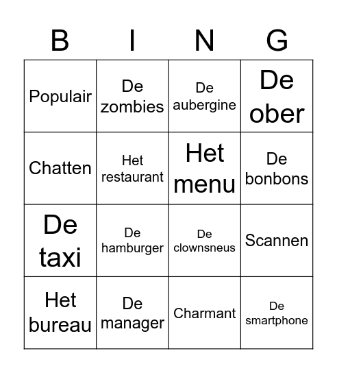 Leenwoorden Bingo Card