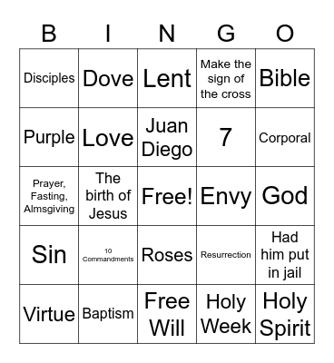 Holy Family CFF Bingo Card