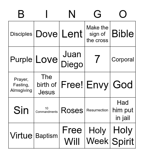 Holy Family CFF Bingo Card
