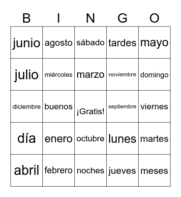 Repaso de la hora Bingo Card